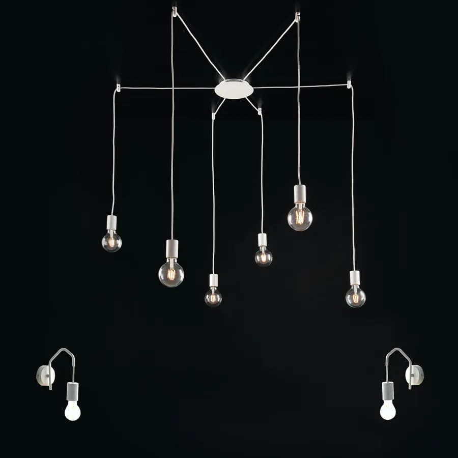 Set lampada a sospensione a 6 luci e 2 applique con 24 deviatori inclusi in metallo bianco