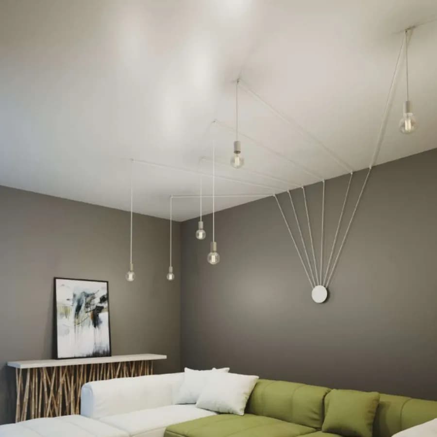 Set lampada a sospensione a 6 luci e 2 applique con 24 deviatori inclusi in metallo bianco