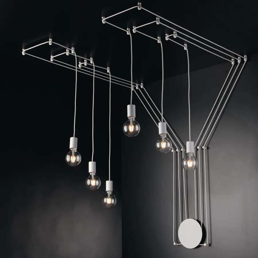 Set lampada a sospensione a 6 luci e 2 applique con 24 deviatori inclusi in metallo bianco