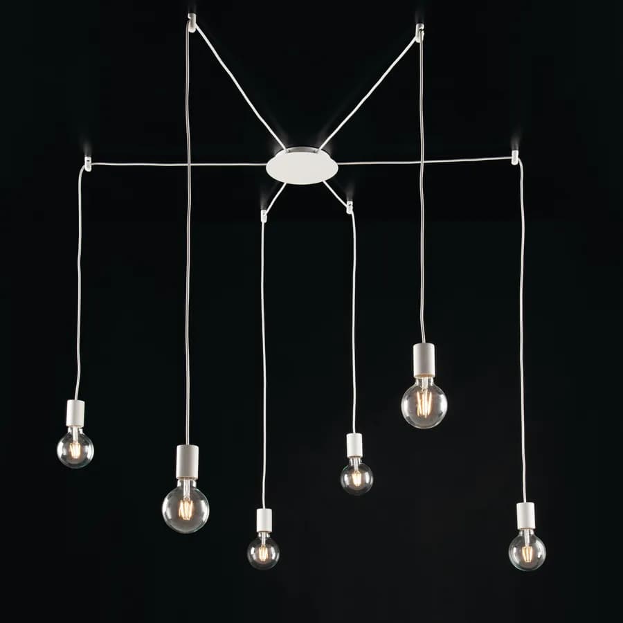 Set lampada a sospensione a 6 luci e 2 applique con 24 deviatori inclusi in metallo bianco