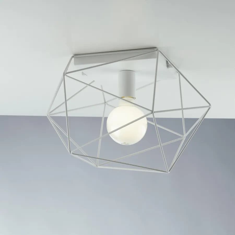 Set lampada a sospensione e 2 plafoniere in metallo bianco
