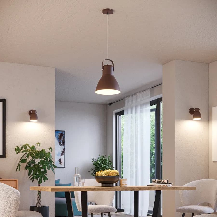 Set lampada a sospensione e 2 applique in metallo marrone