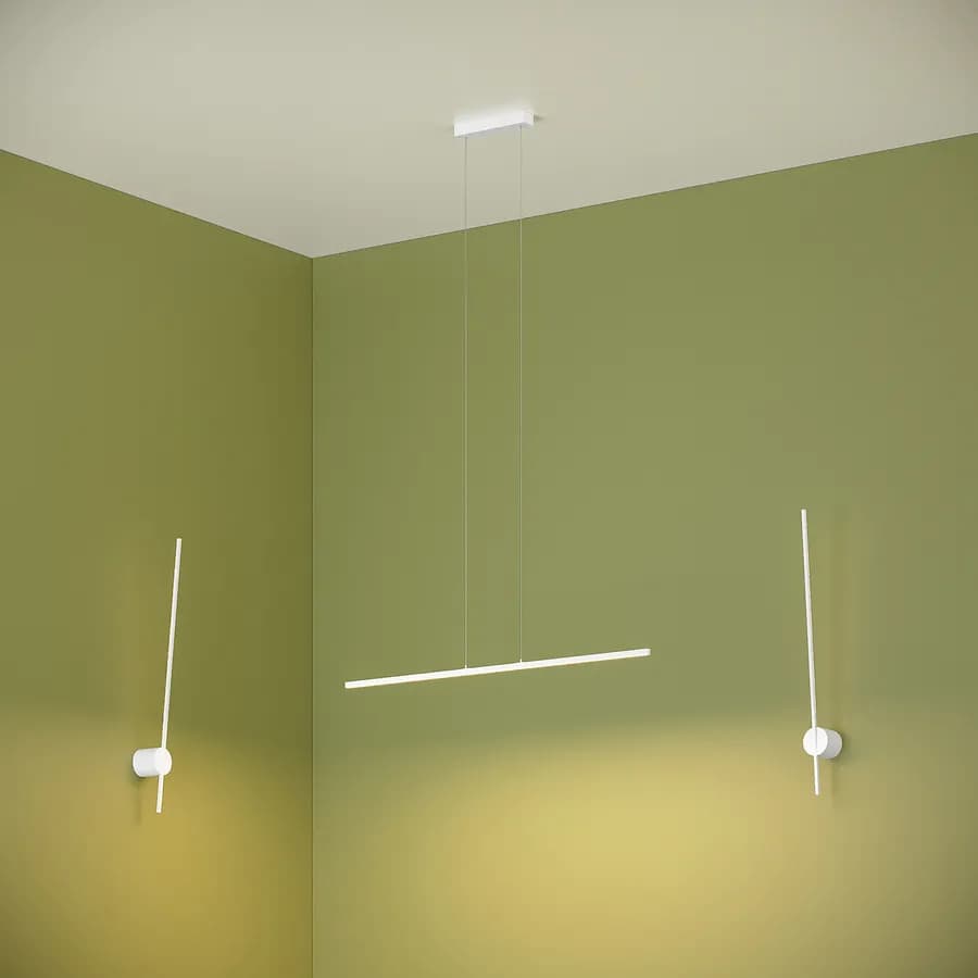 Set lampada da soffitto 150 cm e 2 applique a luce calda in alluminio bianco goffrato