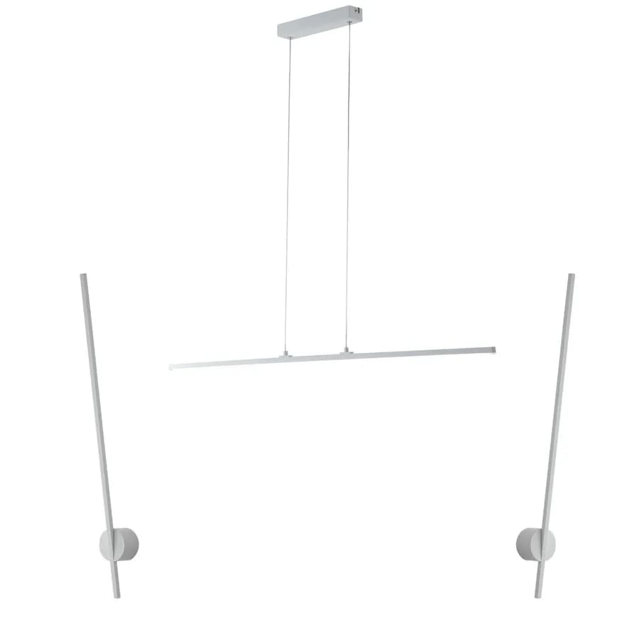 Set lampada da soffitto 150 cm e 2 applique a luce calda in alluminio bianco goffrato