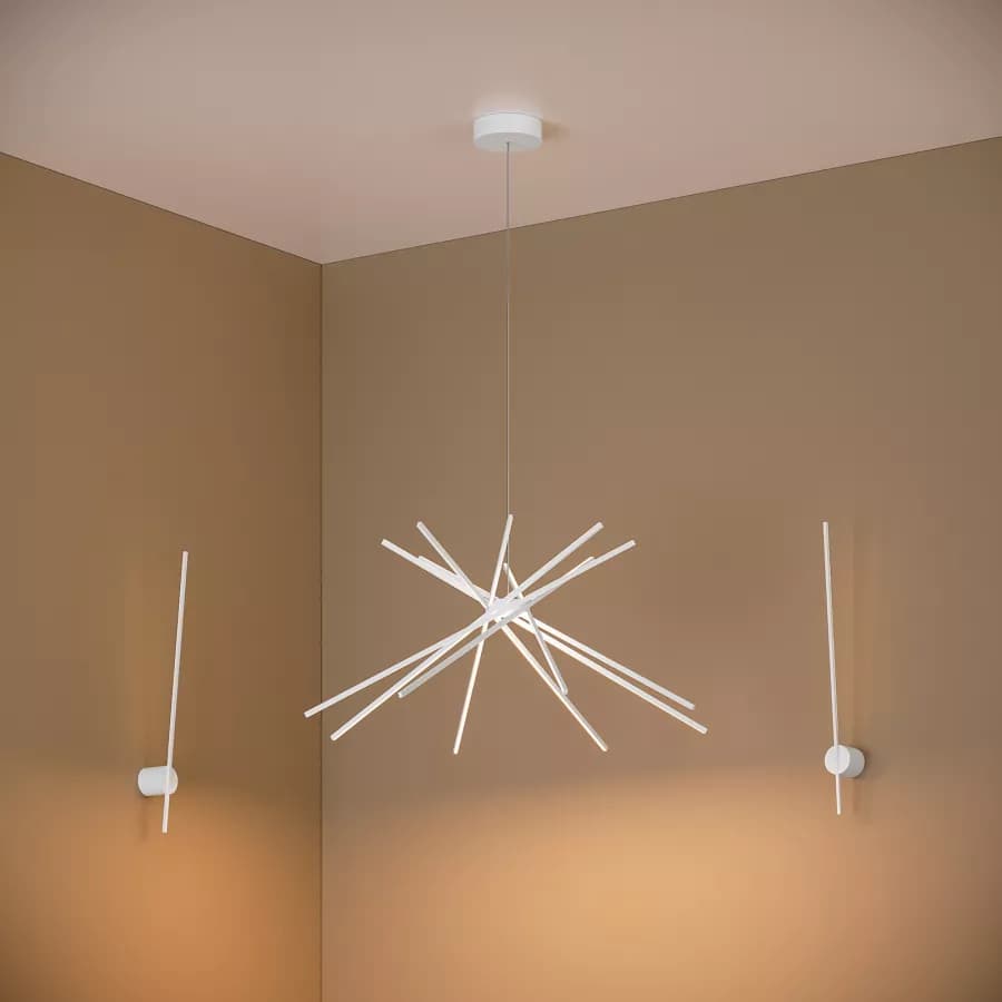 Set lampada da soffitto 160 cm e 2 applique a luce calda in alluminio bianco goffrato