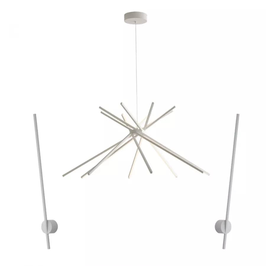 Set lampada da soffitto 160 cm e 2 applique a luce calda in alluminio bianco goffrato