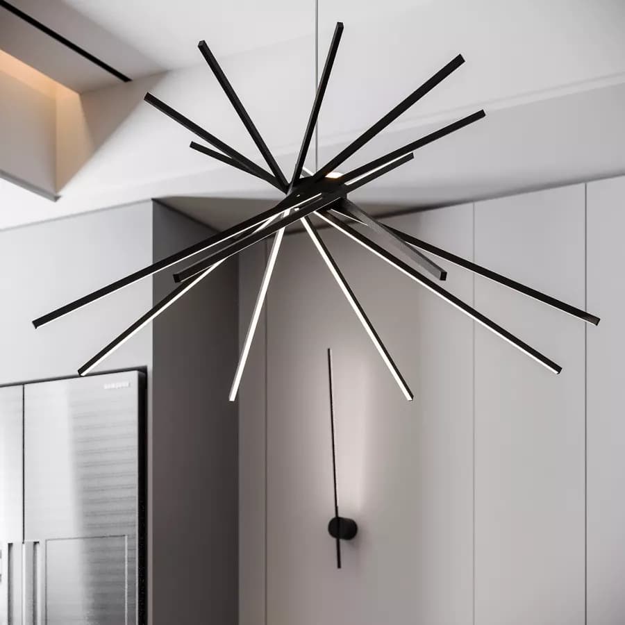 Set lampada da soffitto 160 cm e 2 applique a luce naturale in alluminio nero goffrato
