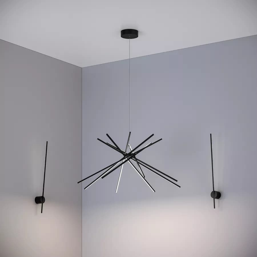 Set lampada da soffitto 160 cm e 2 applique a luce naturale in alluminio nero goffrato