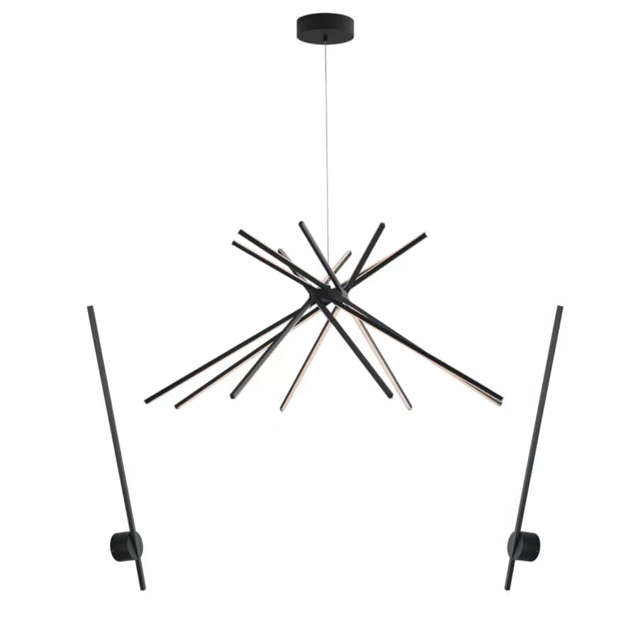 Set lampada da soffitto 160 cm e 2 applique a luce naturale in alluminio nero goffrato