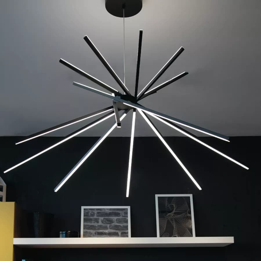 Set lampada da soffitto 160 cm e 2 applique a luce naturale in alluminio nero goffrato