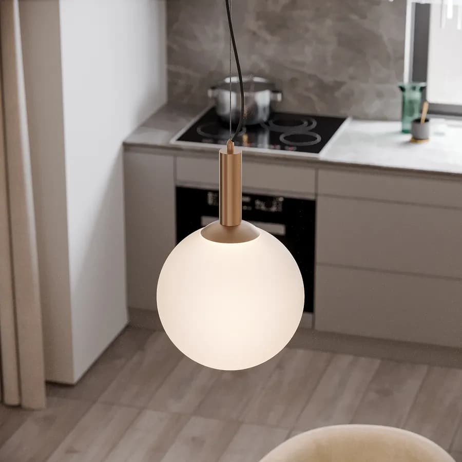 Set lampadario a sospensione con 2 applique in oro rosa e vetro soffiato