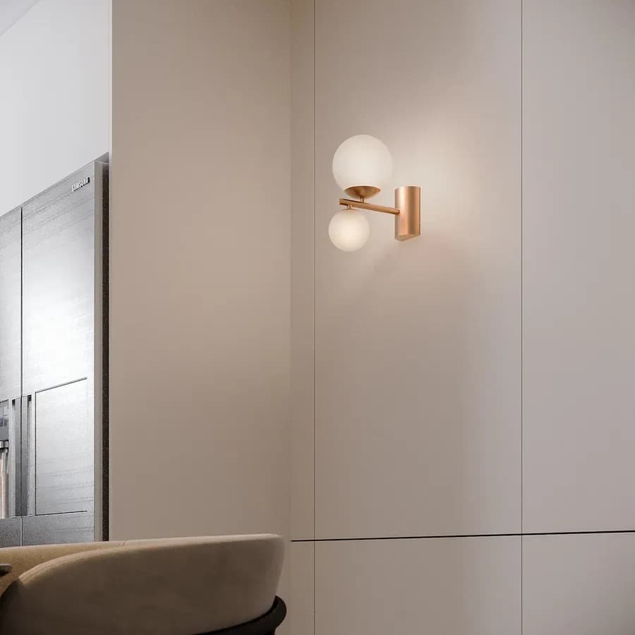 Set lampadario a sospensione da 5 lampade e 2 applique in oro rosa e vetro soffiato
