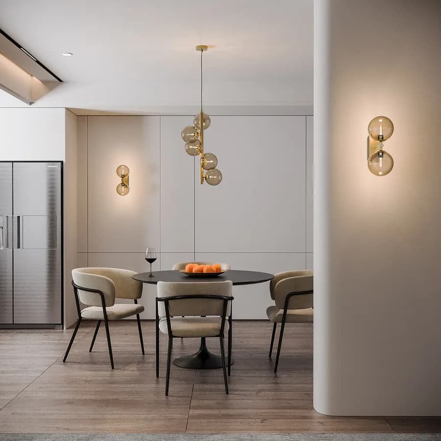 Set lampadario a sospensione da 5 lampade e 2 applique in vetro champagne