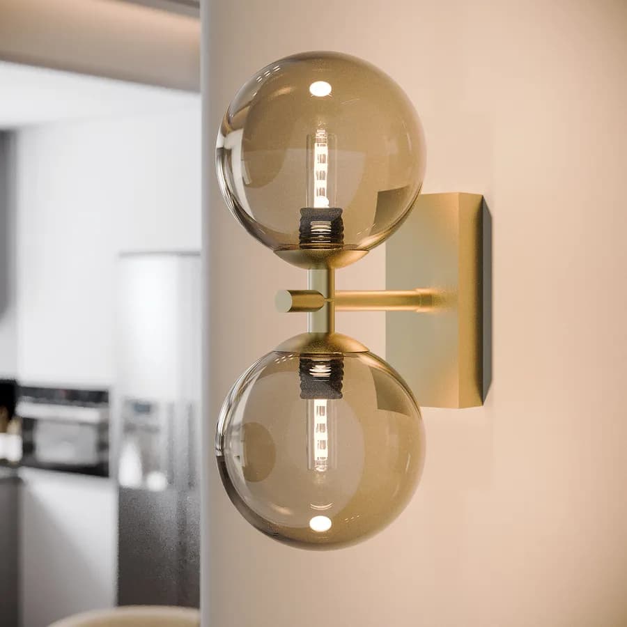 Set lampadario a sospensione da 5 lampade e 2 applique in vetro champagne
