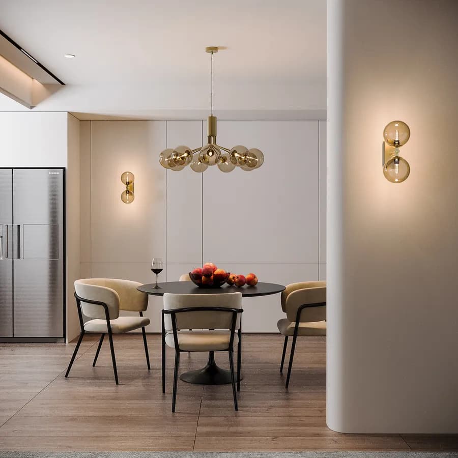 Set lampadario a sospensione da 9 lampade e 2 applique in vetro champagne