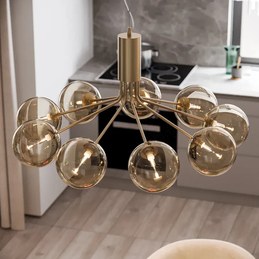 Set lampadario a sospensione da 9 lampade e 2 applique in vetro champagne