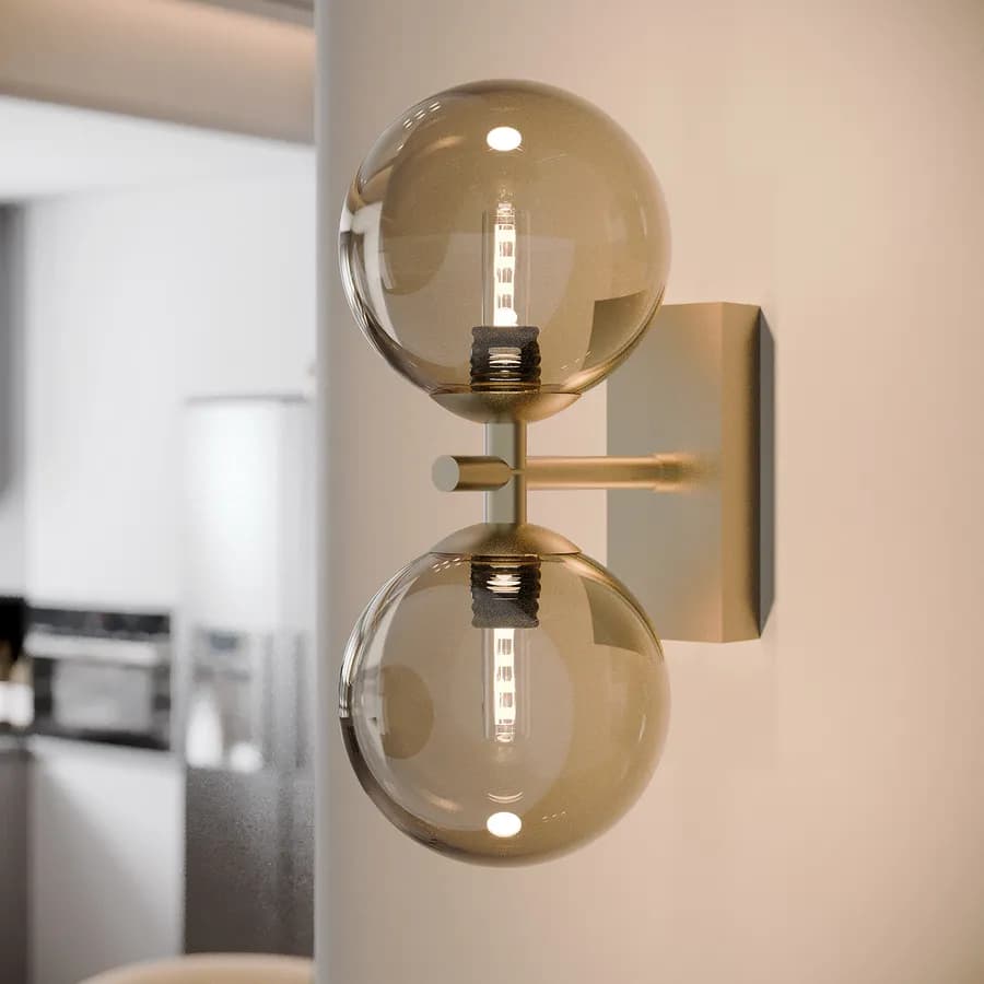 Set lampadario a sospensione da 9 lampade e 2 applique in vetro champagne