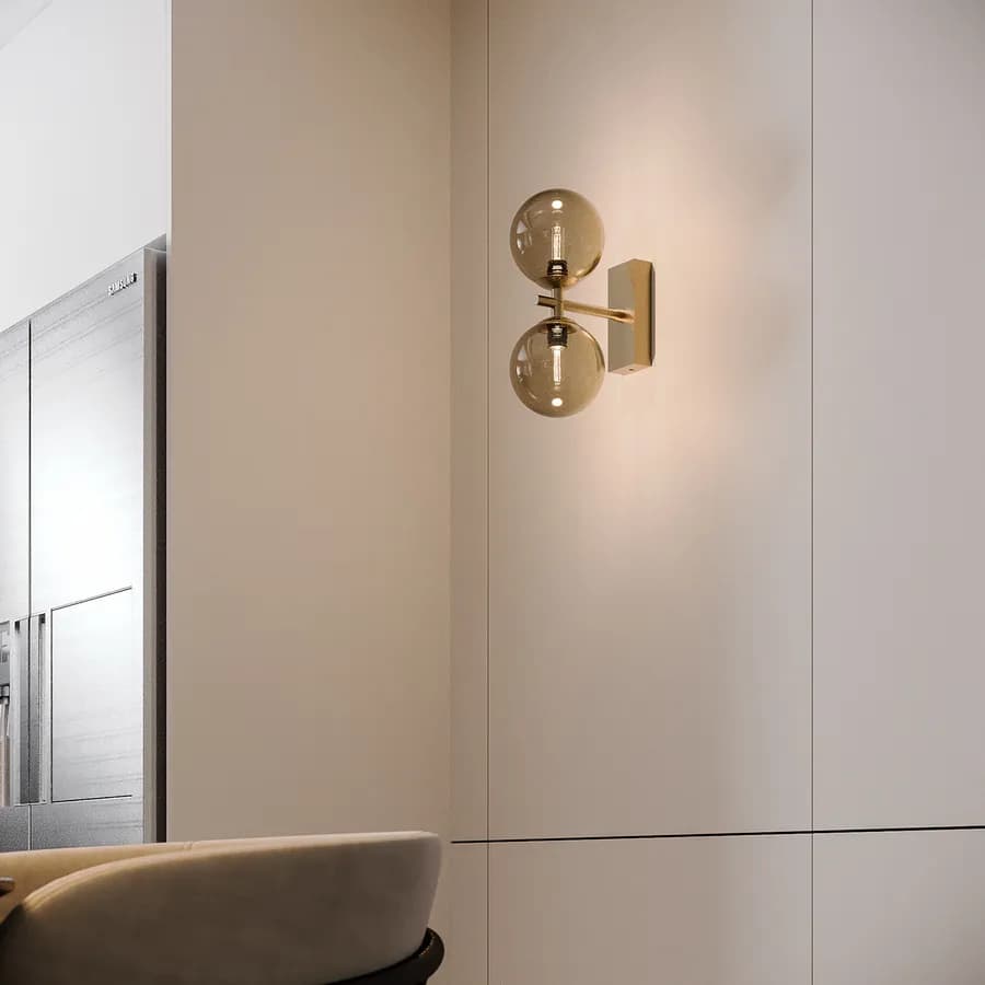 Set lampadario a sospensione da 9 lampade e 2 applique in vetro champagne