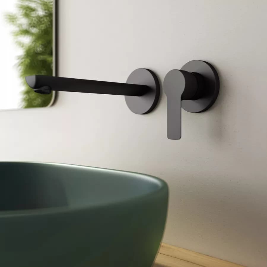 Set miscelatore lavabo a muro canna 20 cm e bidet con esterno doccia nero – Key