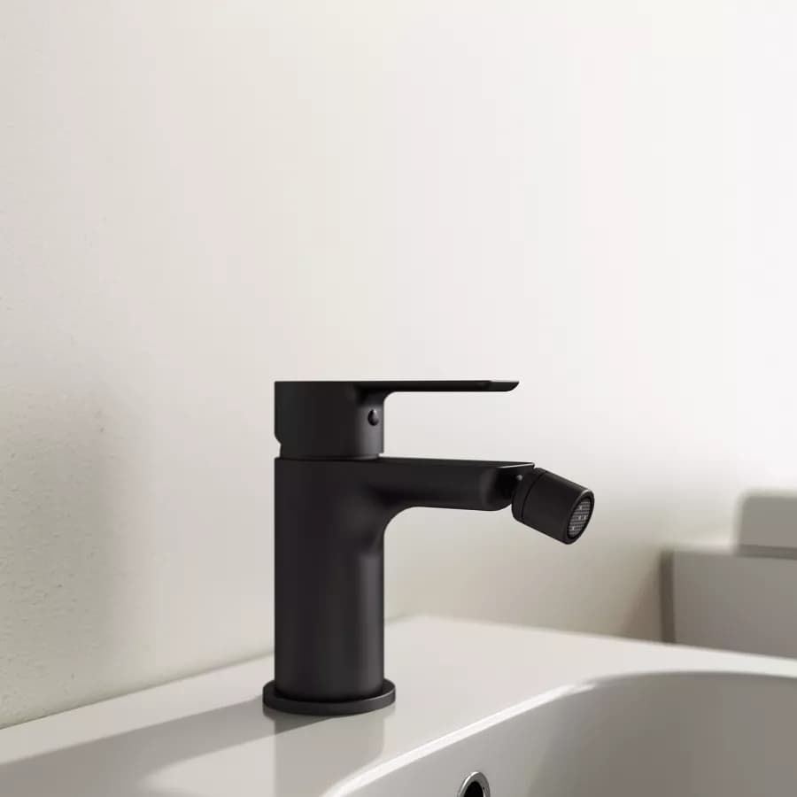 Set miscelatore lavabo a muro canna 20 cm e bidet con esterno doccia nero – Key