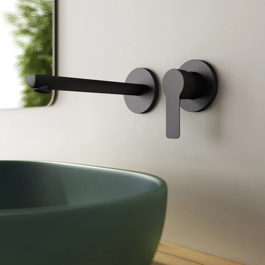 Set miscelatore lavabo a muro canna 20 cm e bidet nero – Key
