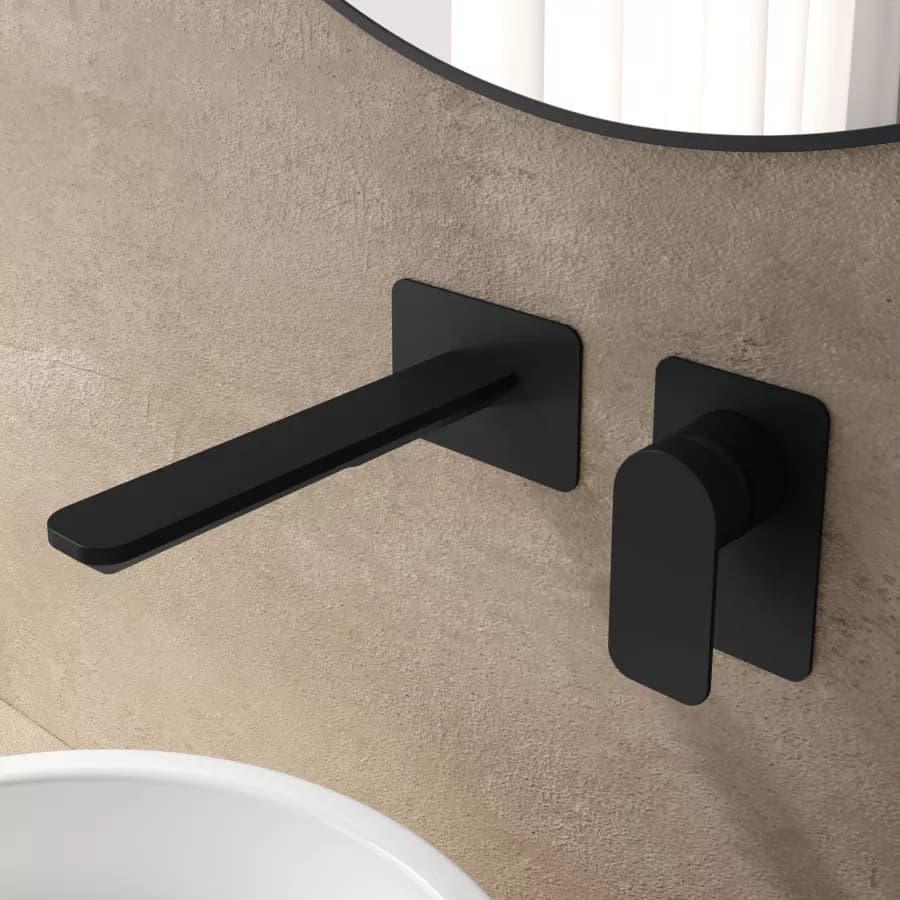 Set miscelatore lavabo a muro canna 20 e bidet con esterno vasca nero – Fusion