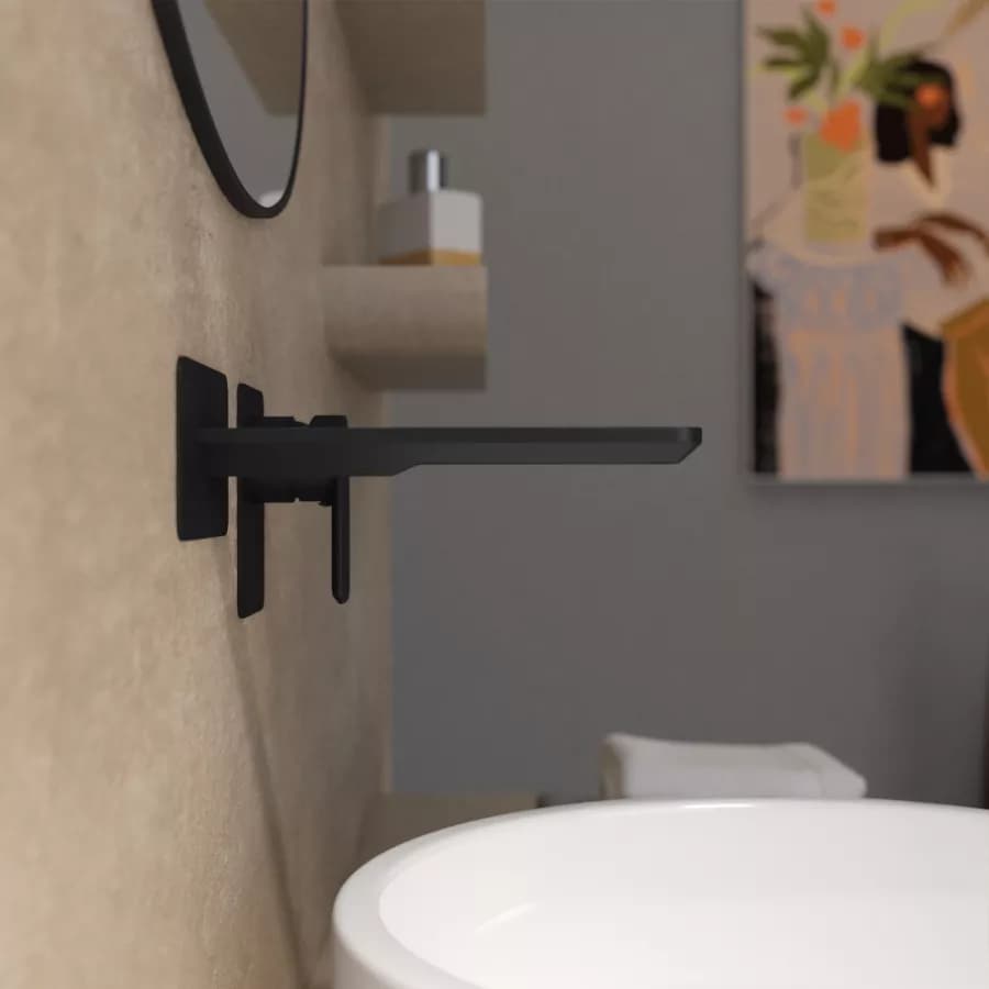 Set miscelatore lavabo a muro canna 20 e bidet con incasso doccia nero – Fusion