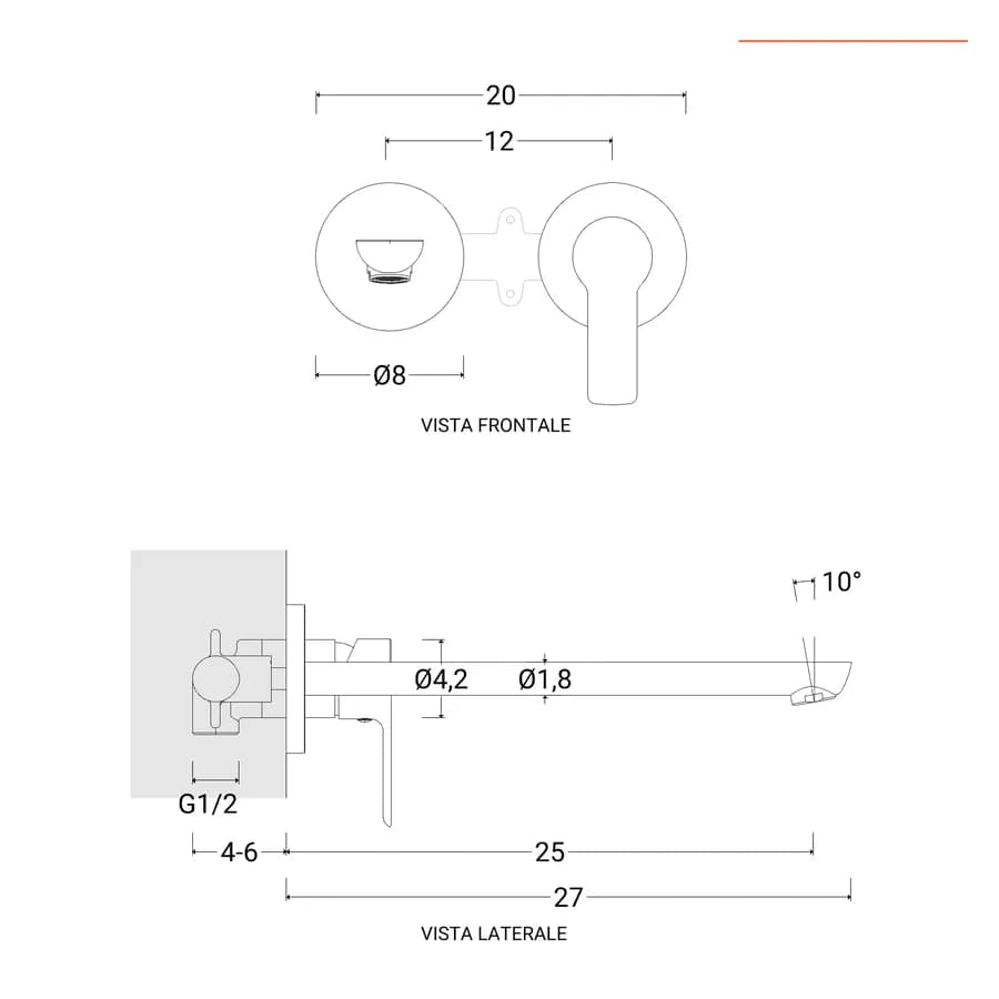 Set miscelatore lavabo a muro canna 25 cm e bidet con incasso doccia con deviatore cromo – Key