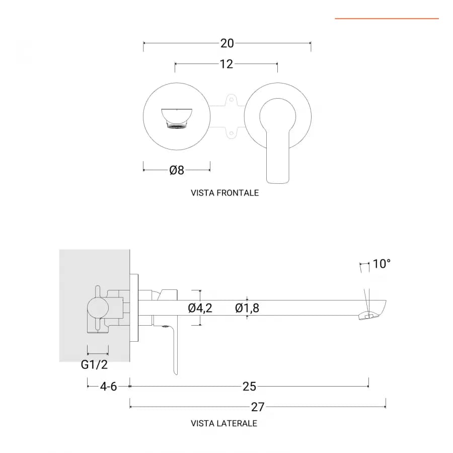 Set miscelatore lavabo a muro canna 25 cm e bidet con incasso doccia cromo – Key