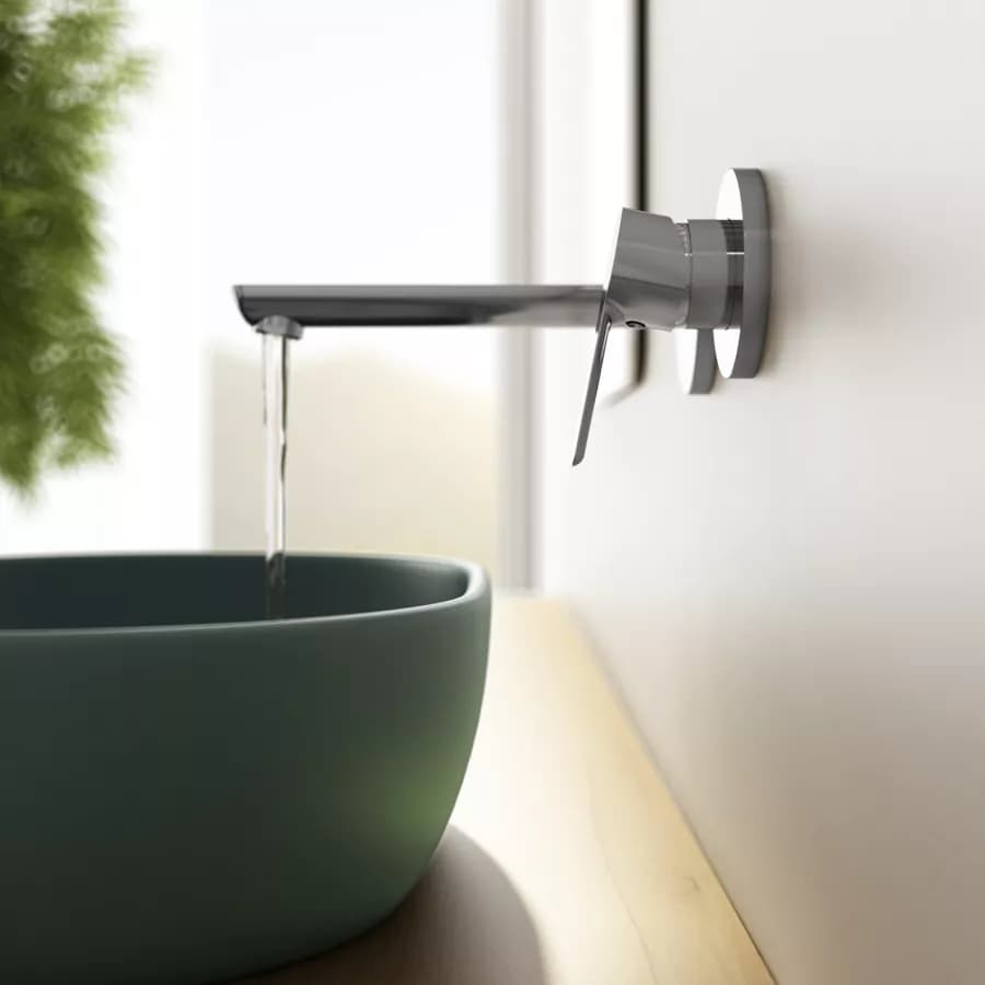 Set miscelatore lavabo a muro canna 25 cm e bidet con incasso doccia cromo – Key