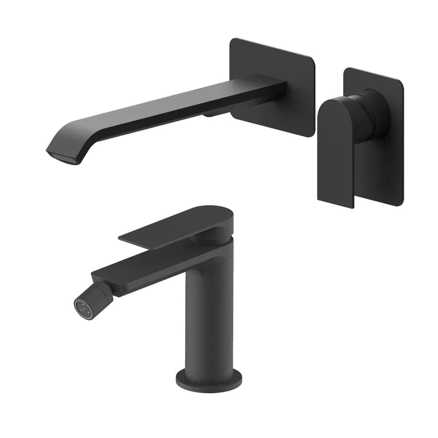 Set miscelatore lavabo a muro canna 25 e bidet nero – Iota