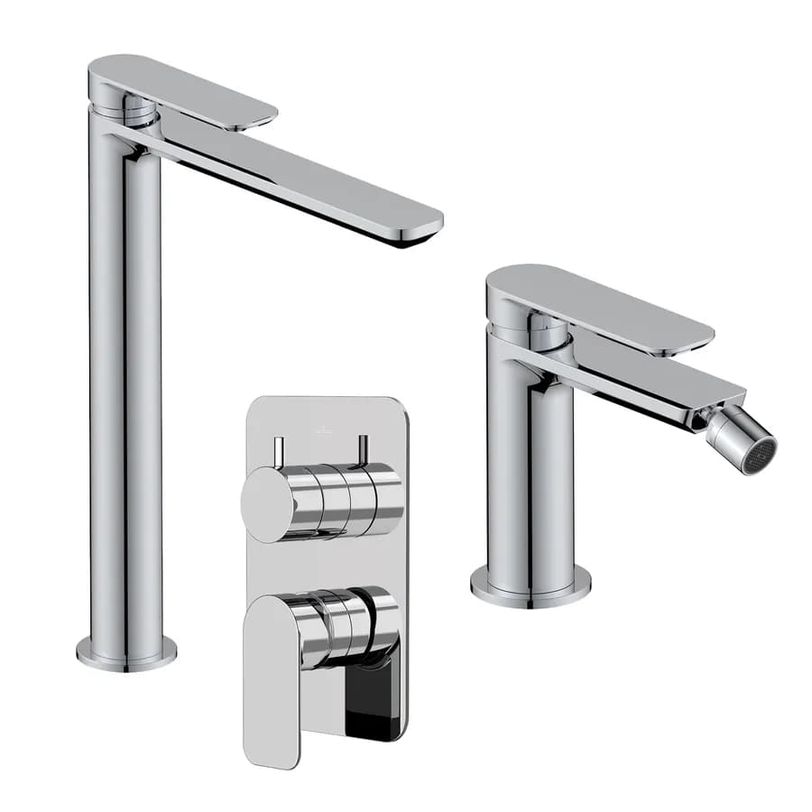 Set miscelatore lavabo alto e bidet con incasso doccia con deviatore cromo – Fusion