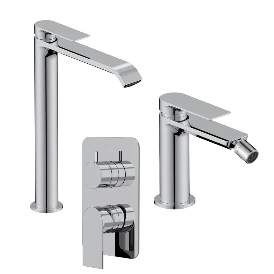 Set miscelatore lavabo alto e bidet con incasso doccia con deviatore cromo – Iota