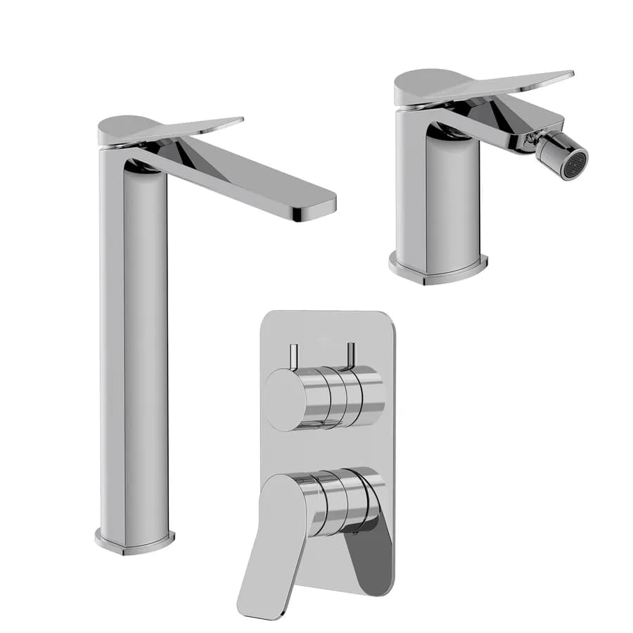 Set miscelatore lavabo alto e bidet con incasso doccia con deviatore cromo – Wing