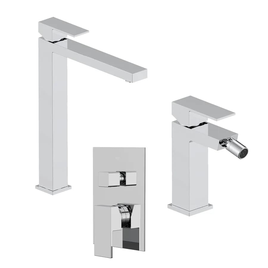 Set miscelatore lavabo alto e bidet con incasso doccia con deviatore cromo – Kyria