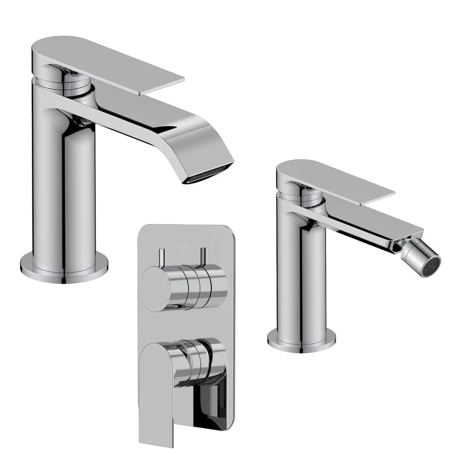 Set miscelatore lavabo e bidet con incasso doccia con deviatore cromo – Iota