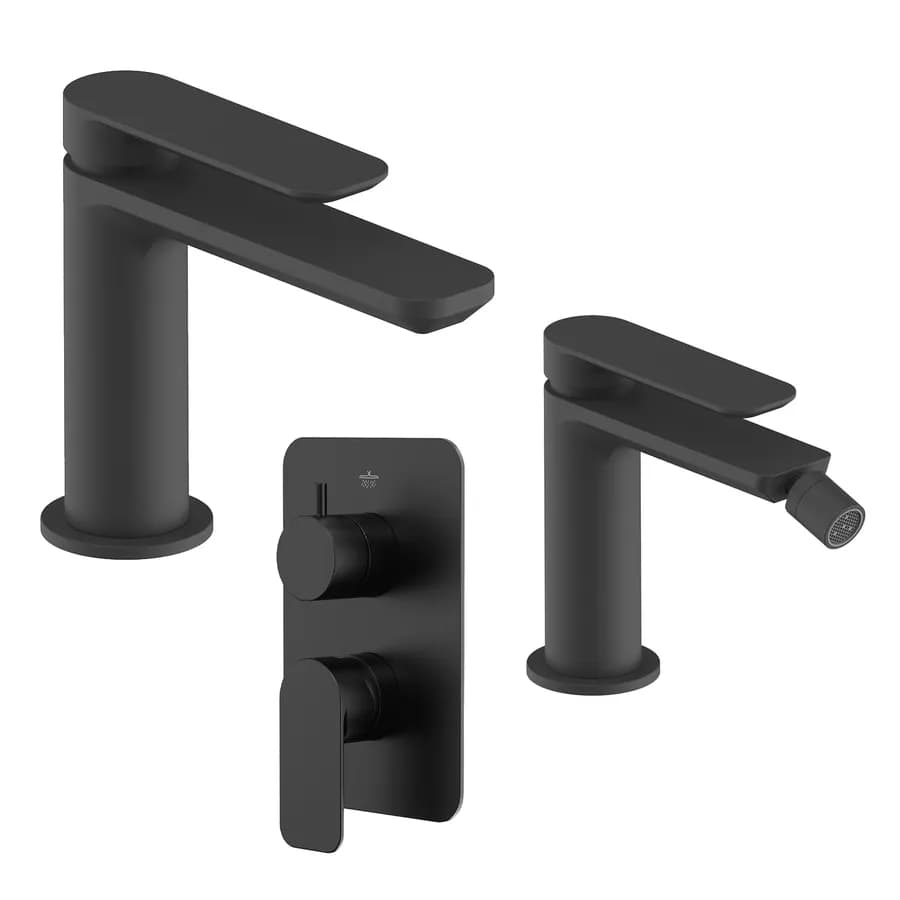 Set miscelatore lavabo e bidet con incasso doccia con deviatore nero – Fusion