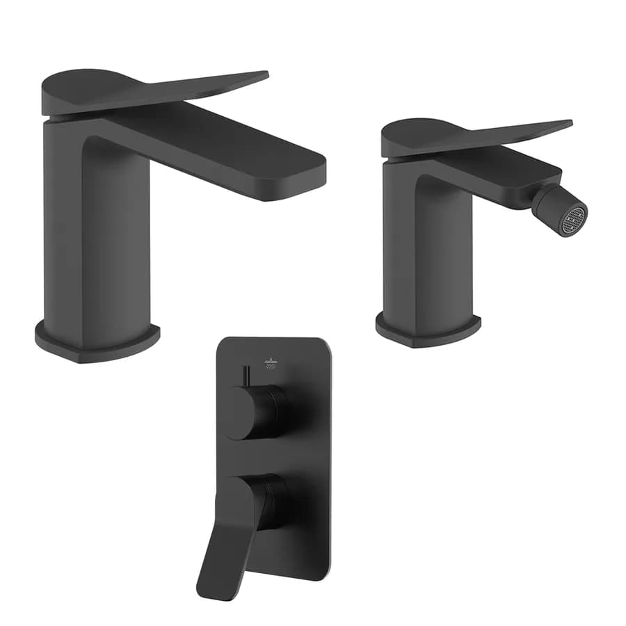 Set miscelatore lavabo e bidet con incasso doccia con deviatore nero – Wing