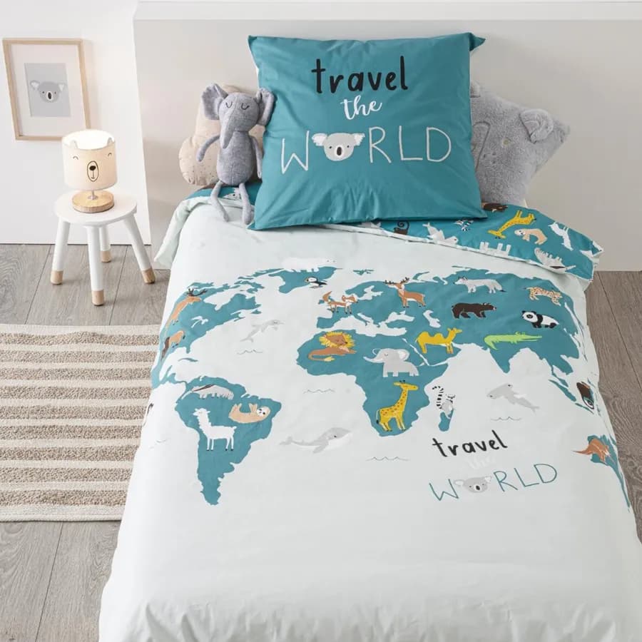 Set copripiumino 140x200 cm e federa in cotone bianco e celeste - Timothy Kids