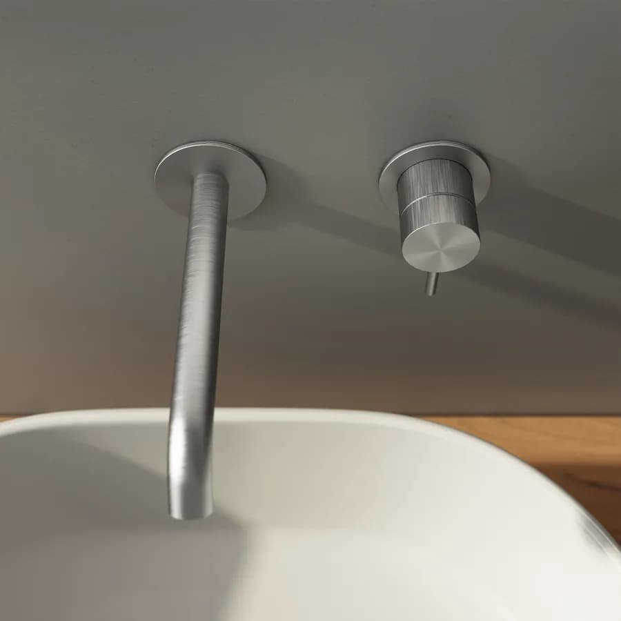 Set miscelatore lavabo a muro canna 20 cm e bidet con incasso doccia con deviatore acciaio inox 316 – Pure