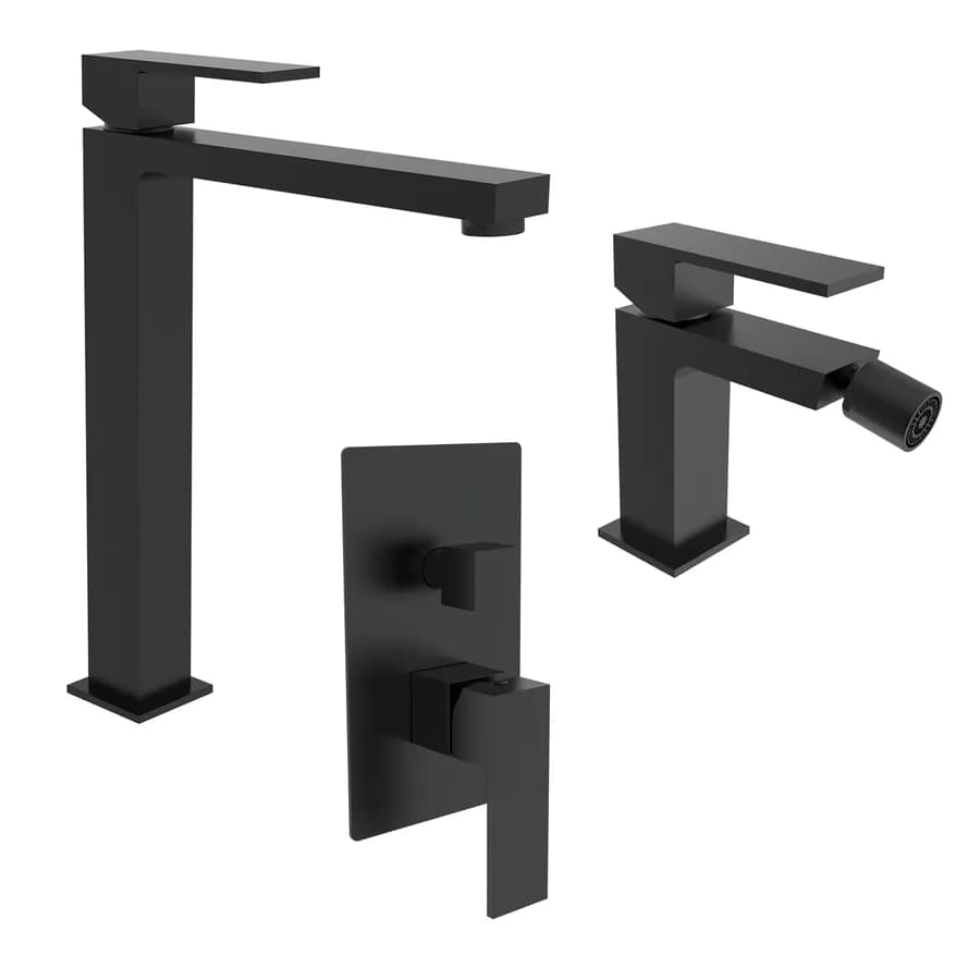 Set miscelatore lavabo alto e bidet con incasso doccia con deviatore nero – Tiamat