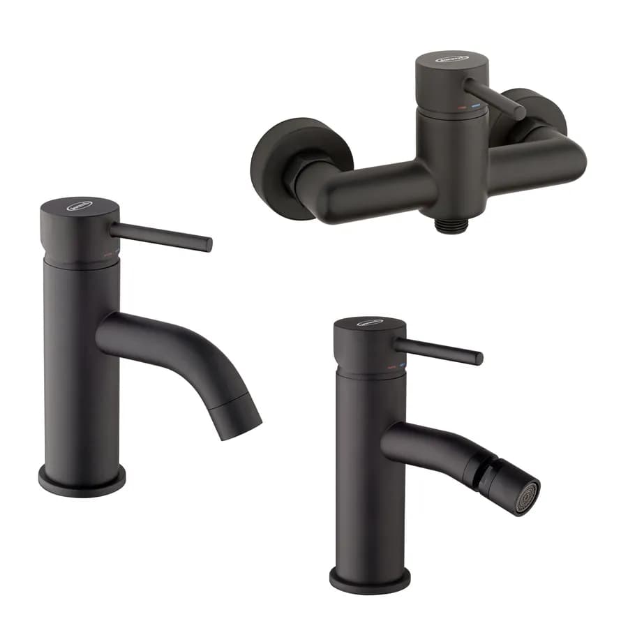 Set miscelatori lavabo + bidet + esterno doccia nero opaco Gun di Jacuzzi - Rubinetteria