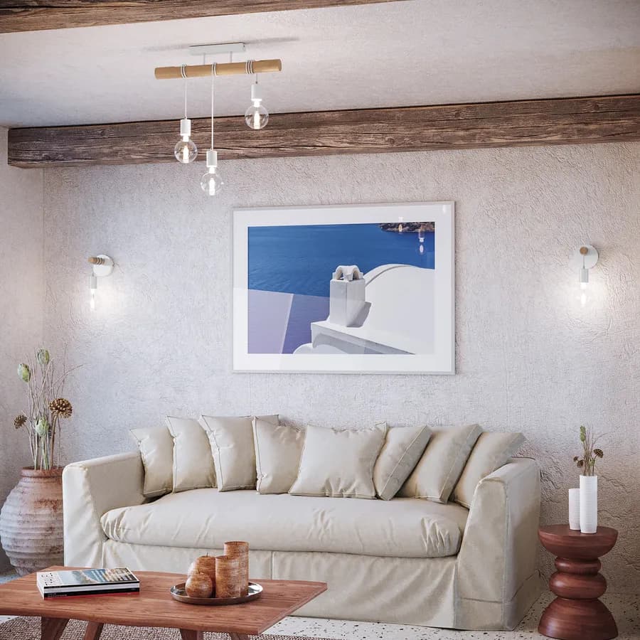 Set plafoniera + 2 applique in metallo bianco con supporti in legno