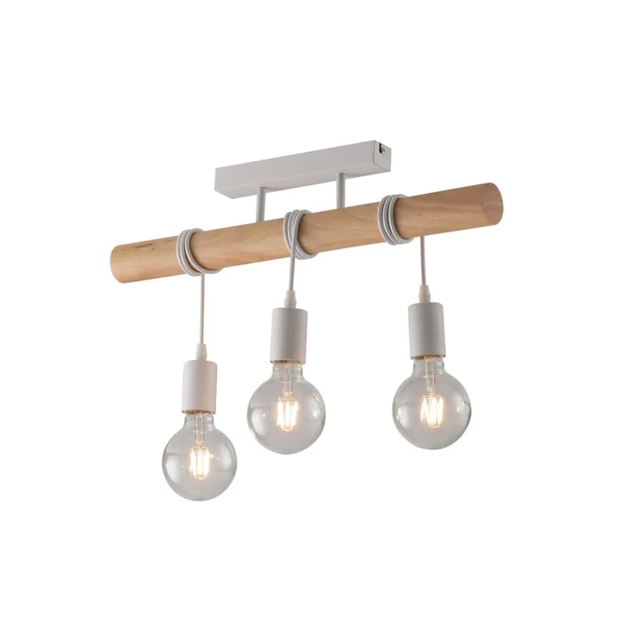 Set plafoniera + 2 applique in metallo bianco con supporti in legno