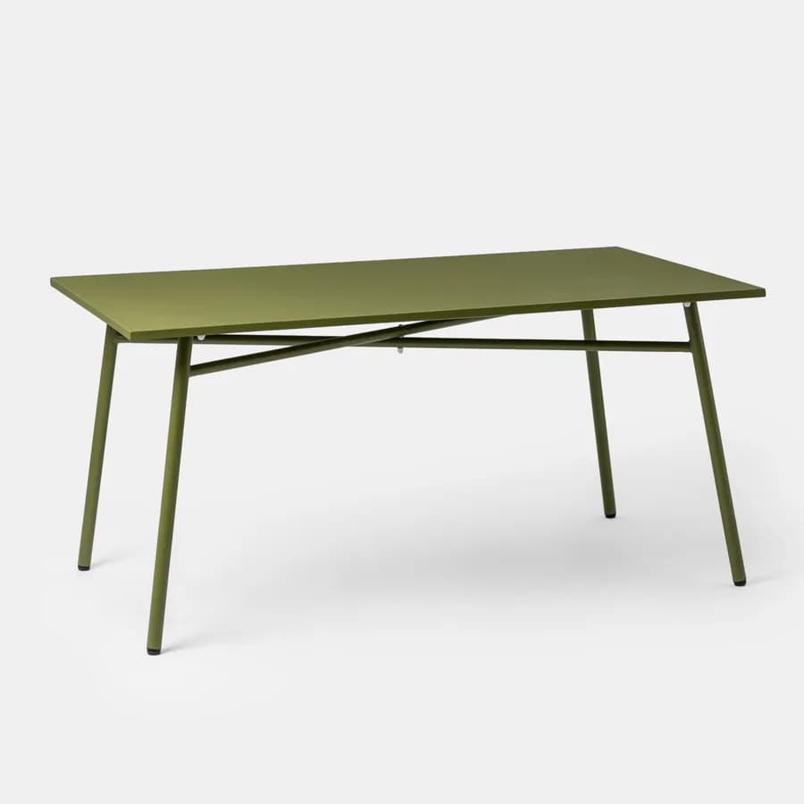 Set pranzo con tavolo 150x80 cm e 4 sedie con braccioli in acciaio verde oliva - Faber