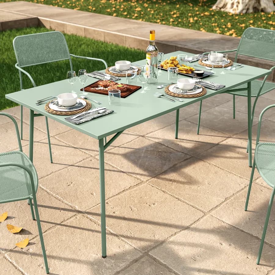 Set pranzo con tavolo 150x80 cm e 4 sedie con braccioli in acciaio verde marino - Faber