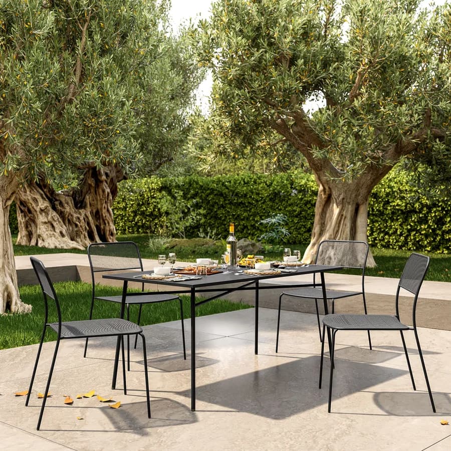 Set pranzo con tavolo 150x80 cm e 4 sedie in acciaio nero - Faber