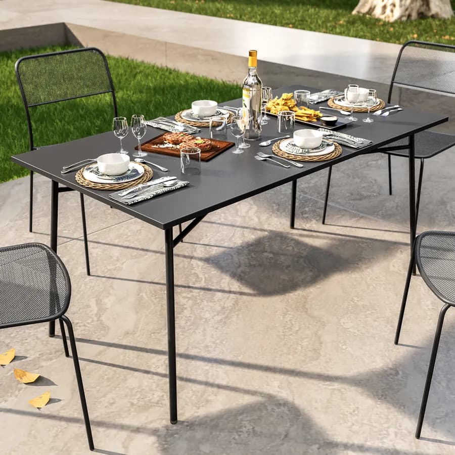 Set pranzo con tavolo 150x80 cm e 4 sedie in acciaio nero - Faber