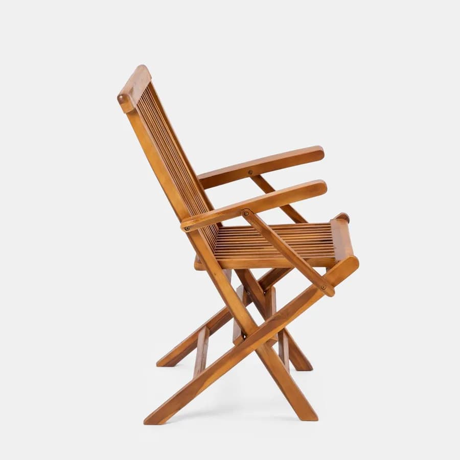 Set pranzo tavolo 120/170x120 cm e 4 sedie con braccioli in legno teak - Louis