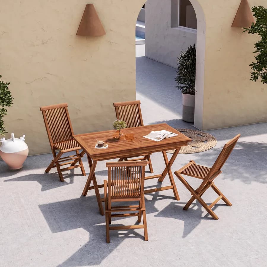 Set pranzo tavolo 120x70 cm e 4 sedie in legno teak - Louis